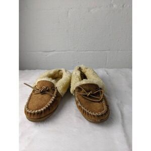 L.L. BEAN Wicked Fur Lined Chestnut Moccasin Slippers Booties Sz 6‎